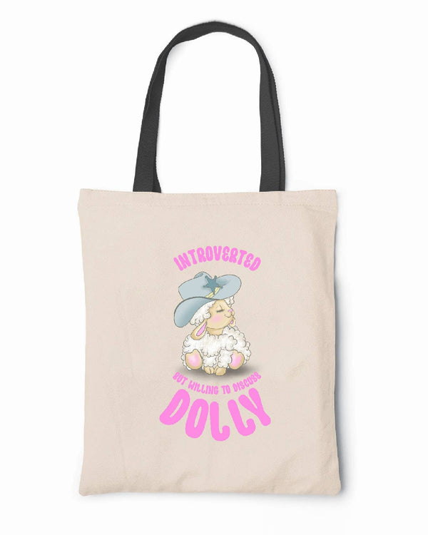 Introverted Dolly storybook character canvas tote bag