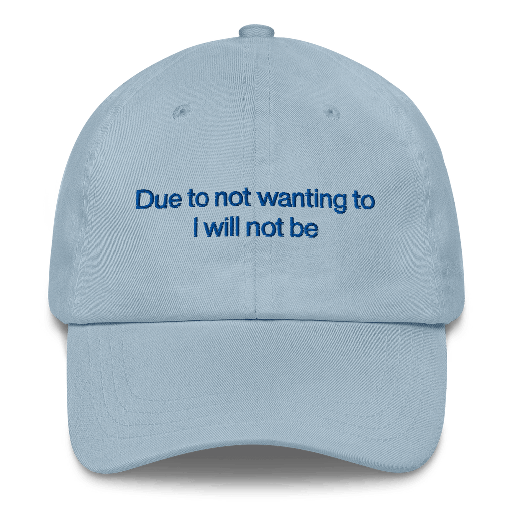 Due To Not Wanting To I Will Not Be Embroidered Hat