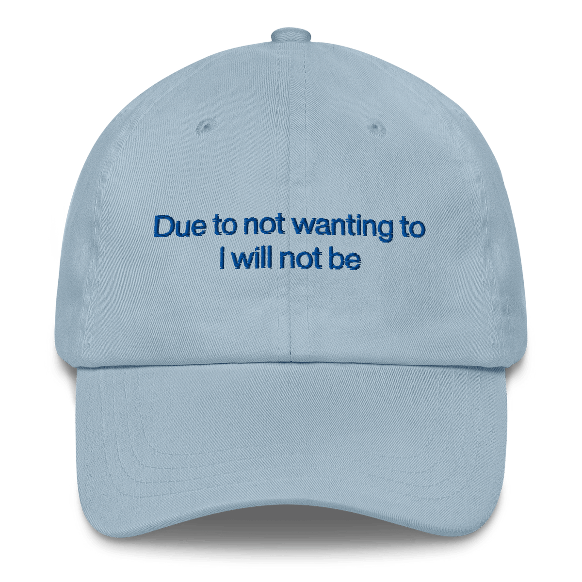 Due To Not Wanting To I Will Not Be Embroidered Hat