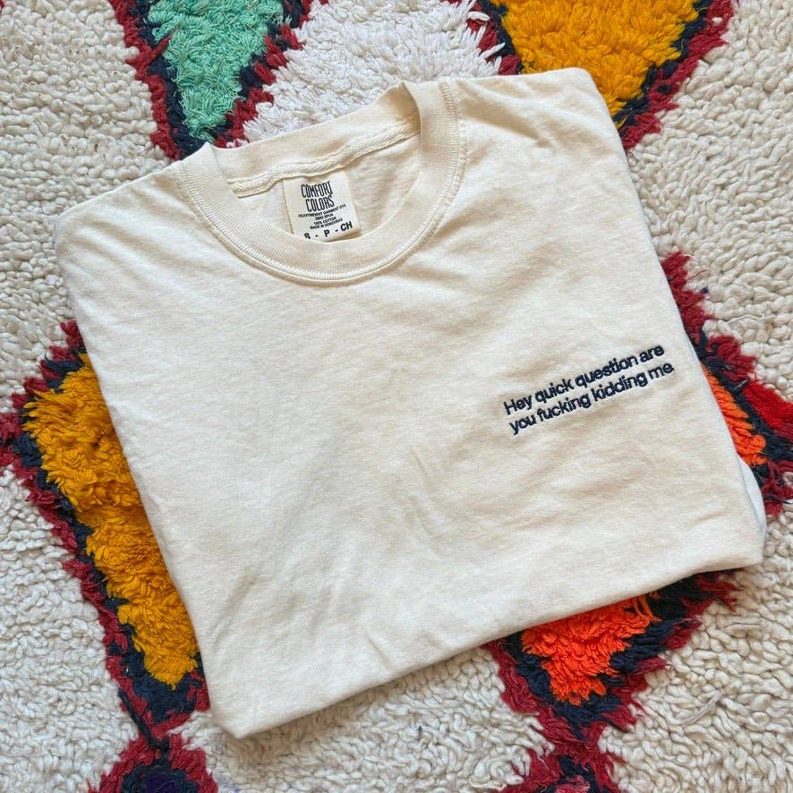 Hey Quick Question Are You Fucking Kidding Me Embroidered T-Shirt
