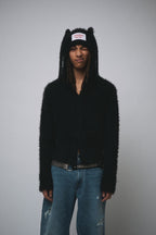 FLUFFY RABBIT BALACLAVA CARDI in BLACK