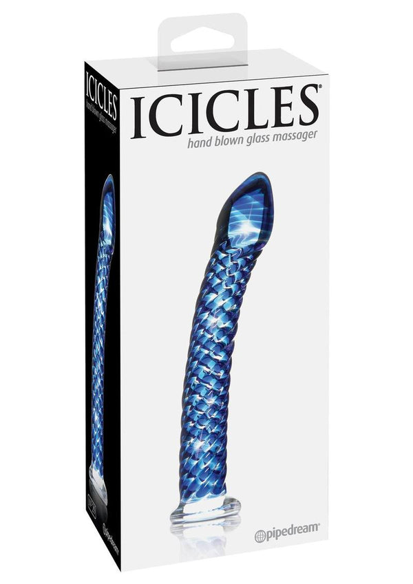 Icicles No. 29 Ribbed Glass P-Spot Dildo 7in - Blue