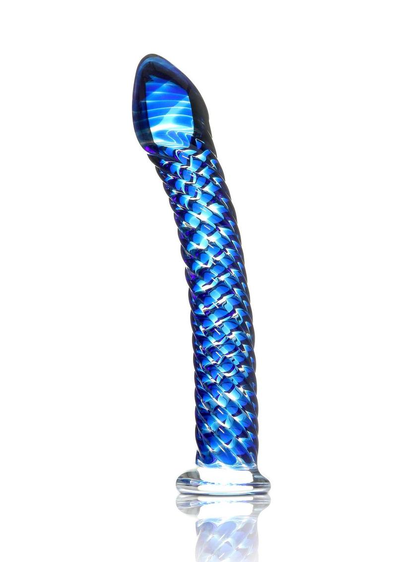 Icicles No. 29 Ribbed Glass P-Spot Dildo 7in - Blue