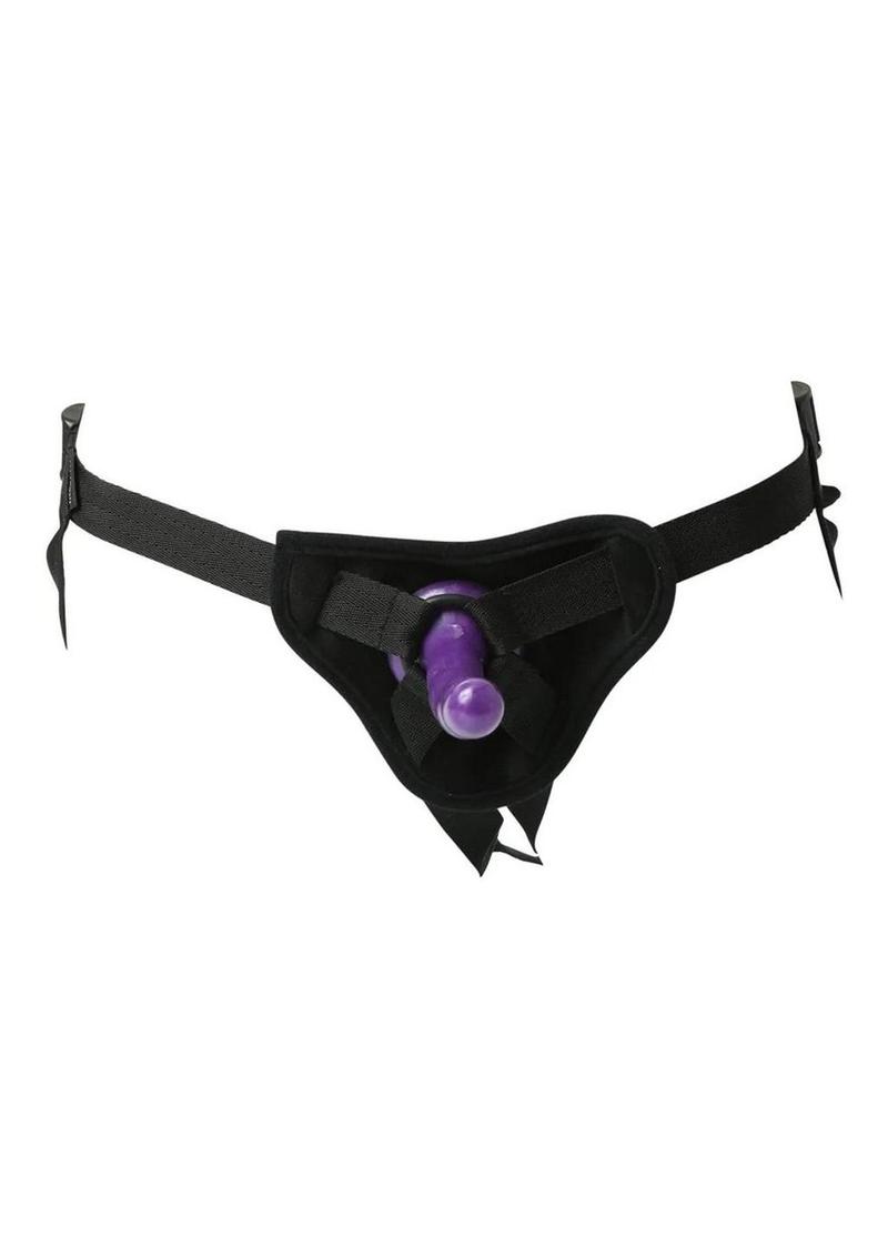 Sex & Mischief Strap-On and Silicone Dildo Kit - Black/Purple