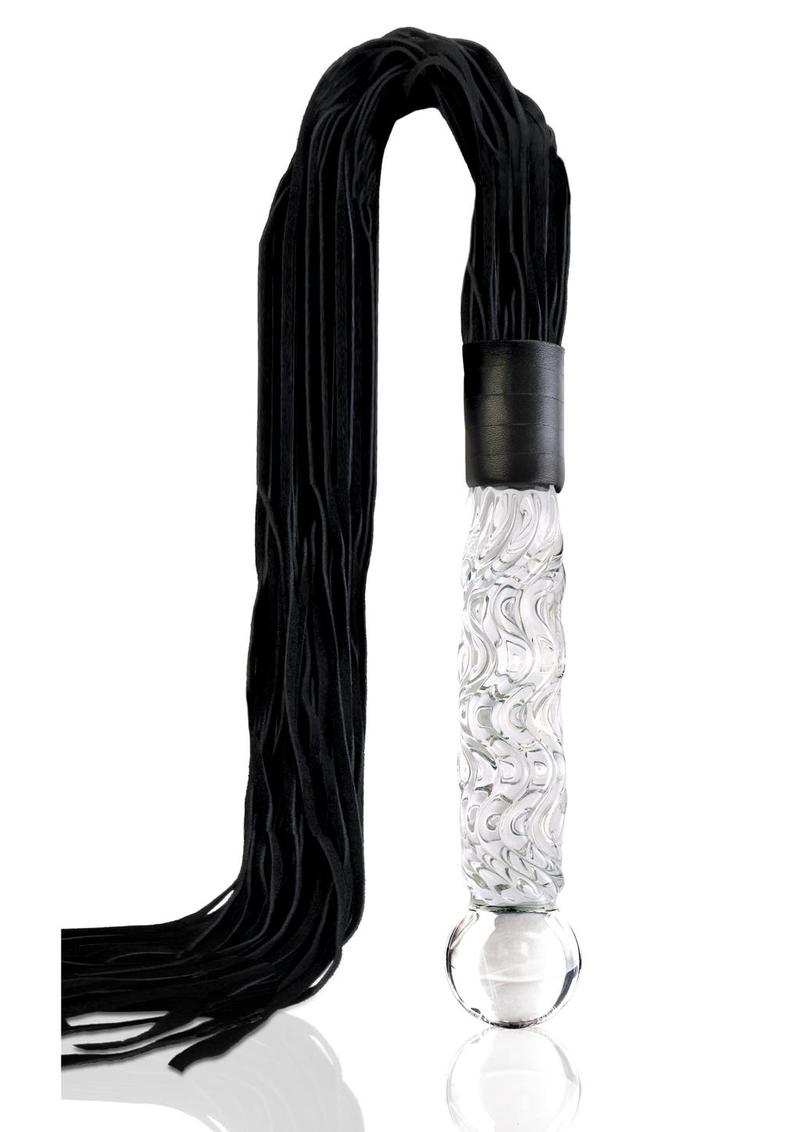 Icicles No. 38 Textured Glass Dildo with Flogger 26.5in - Clear/Black