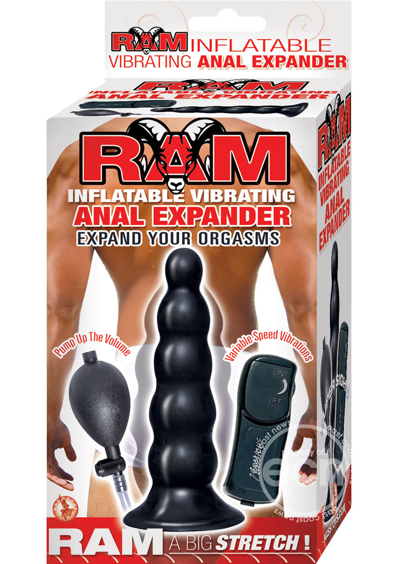 Ram Inflatable Vibrating Anal Expander Butt Plug with Wired Remote Control - Black