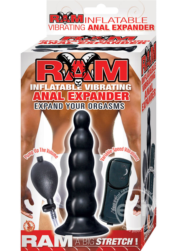Ram Inflatable Vibrating Anal Expander Butt Plug with Wired Remote Control - Black