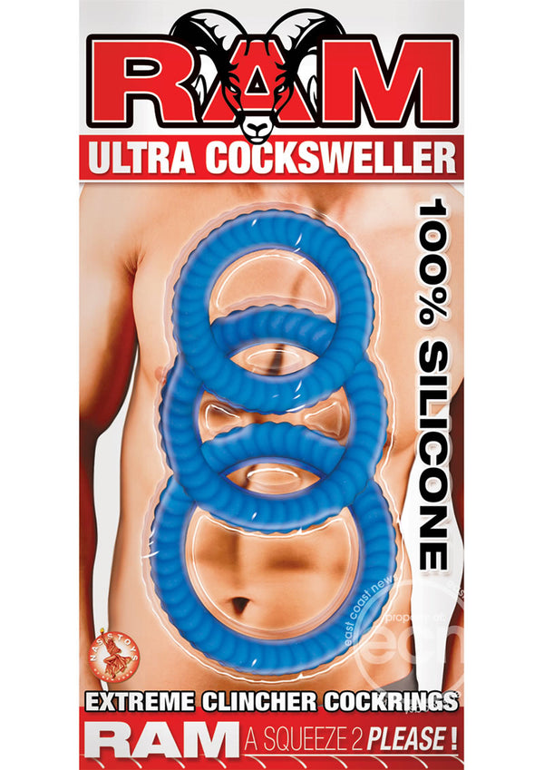 Ram Ultra Cocksweller Silicone Cock Rings - Blue