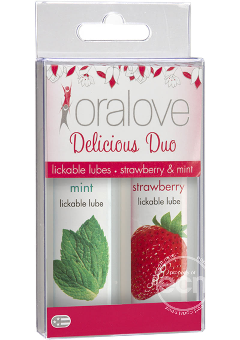 Oralove Delicious Duo Lickable Strawberry and Mint Water Based Lubricant 1oz (2 per set)