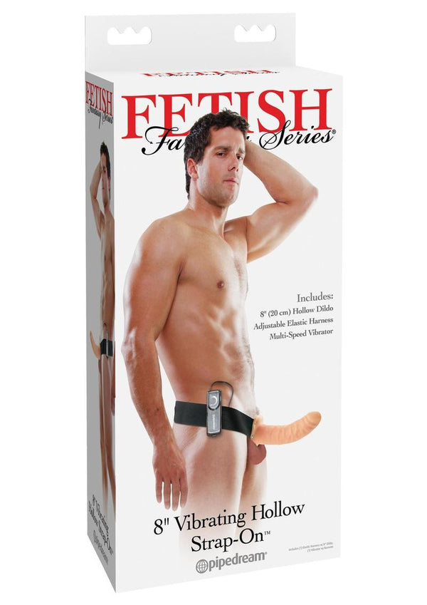 Fetish Fantasy Series Vibrating Hollow Strap-On Dildo and Adjustable Harness with Wired Remote Control 8in - Vanilla