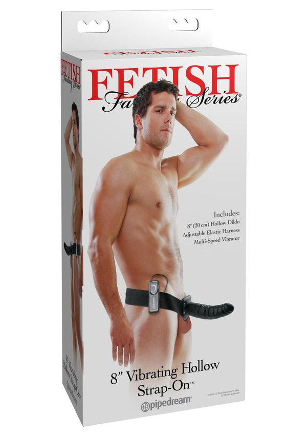 Fetish Fantasy Series Vibrating Hollow Strap-On Dildo and Adjustable Harness with Wired Remote Control 8in - Black