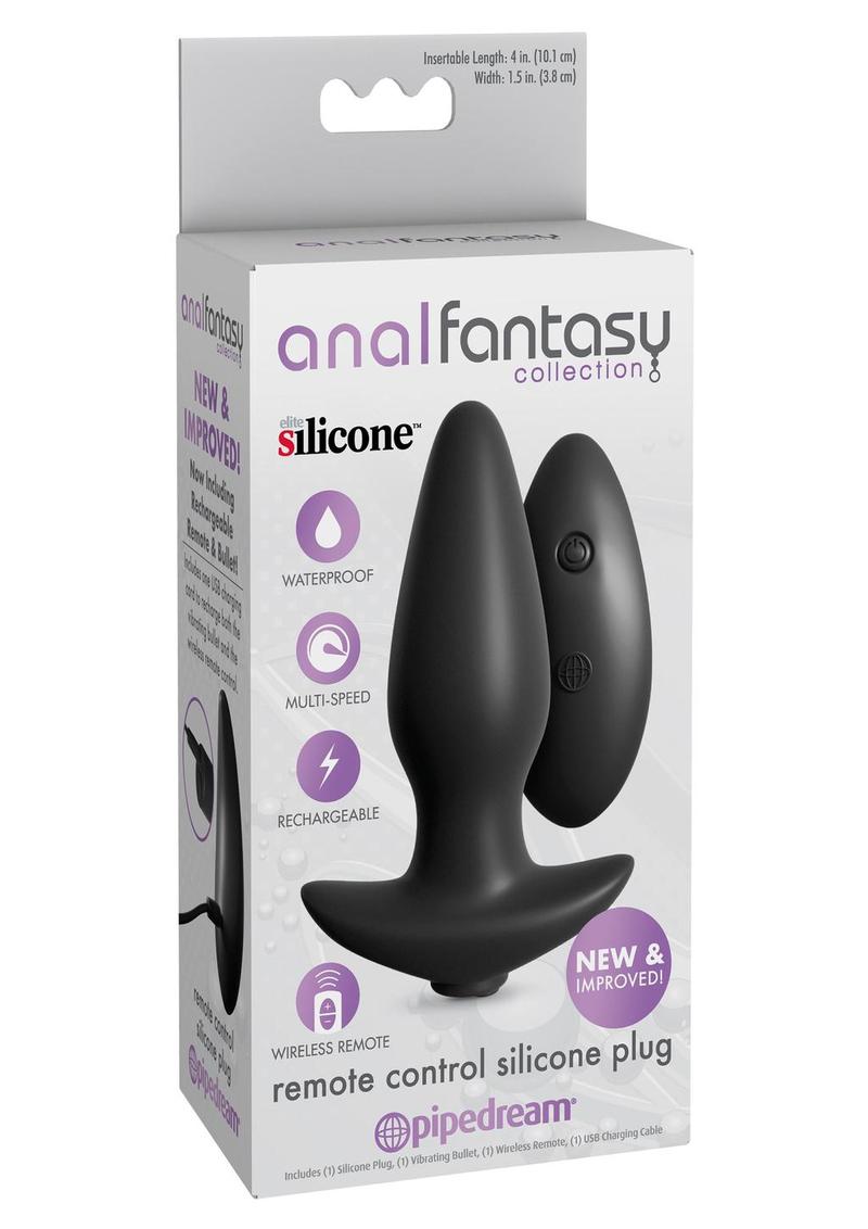 Anal Fantasy Collection Silicone Plug with Remote Control 4in - Black