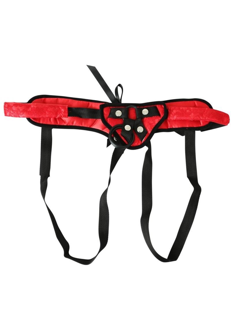 Sportsheets Sunrice Lace Corsette Strap-On Adjustable Harness - Red/Black