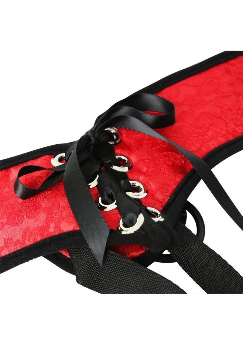 Sportsheets Sunrice Lace Corsette Strap-On Adjustable Harness - Red/Black