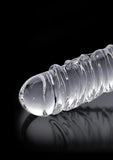 Icicles No. 63 Textured Glass Dildo with Balls 8.5in - Clear