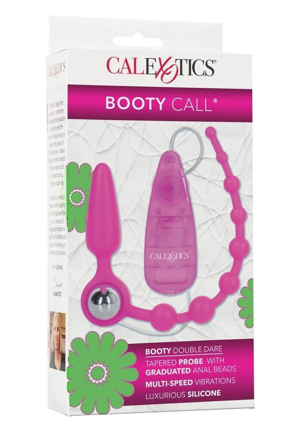 Booty Call Booty Double Dare Silicone Vibrating Butt Plug with Anal Beads and Bullet with Wired Remote Control - Pink