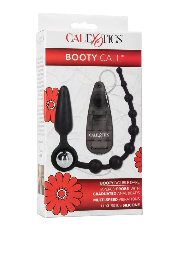 Booty Call Booty Double Dare Silicone Vibrating Butt Plug with Anal Beads and Bullet with Wired Remote Control - Black