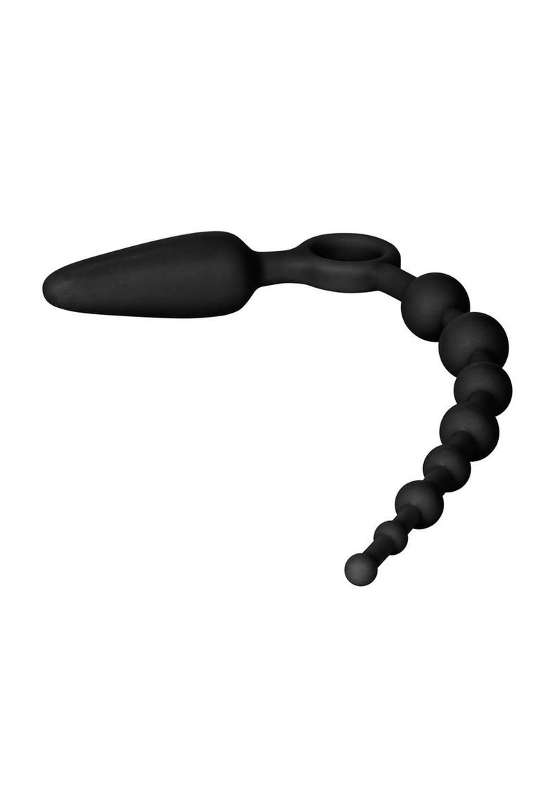 Booty Call Booty Double Dare Silicone Vibrating Butt Plug with Anal Beads and Bullet with Wired Remote Control - Black