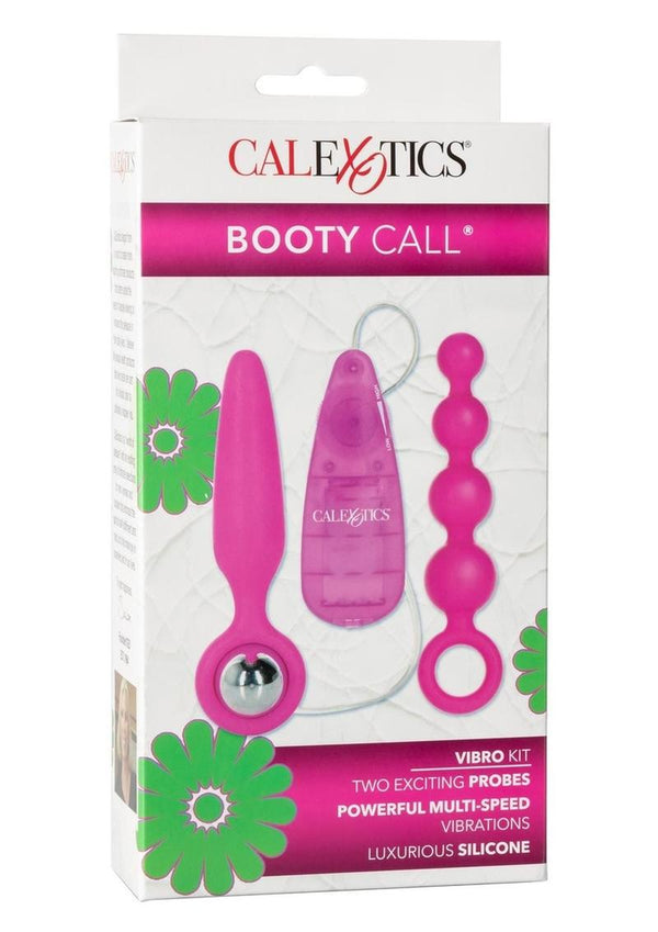 Booty Call Booty Vibro Kit Silicone Vibrating Butt Plug and Anal Beads with Bullet and Wired Remote Control - Pink