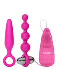 Booty Call Booty Vibro Kit Silicone Vibrating Butt Plug and Anal Beads with Bullet and Wired Remote Control - Pink