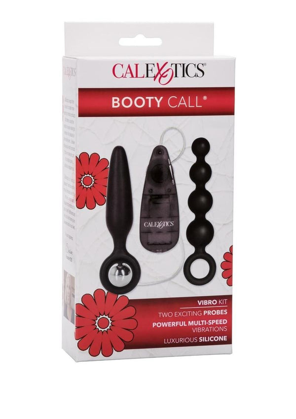 Booty Call Booty Vibro Kit Silicone Vibrating Butt Plug and Anal Beads with Bullet and Wired Remote Control - Black