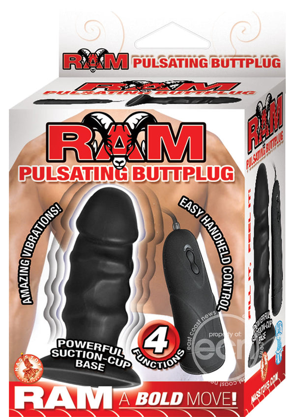 Ram Pulsating Vibrating Butt Plug with Remote Control 4in - Black