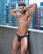 2-IN-1 MAUI SIDE TIE REVERSIBLE LOW RISE SWIM BRIEF - BLACK / METALLIC