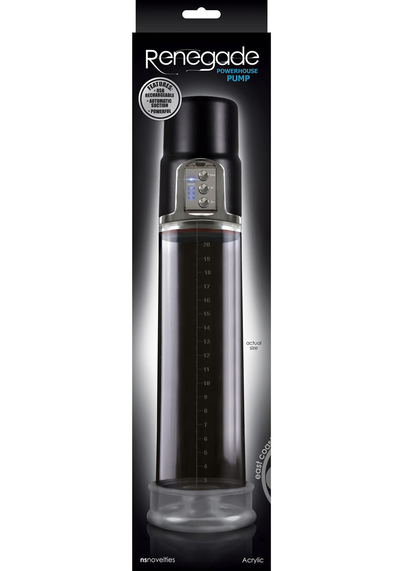 Renegade Powerhouse Rechargeable Penis Pump - Clear/Black