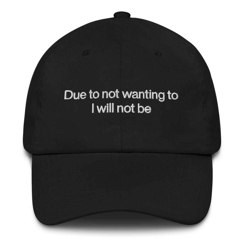 Due To Not Wanting To I Will Not Be Embroidered Hat