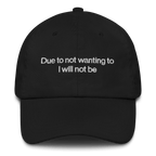 Due To Not Wanting To I Will Not Be Embroidered Hat
