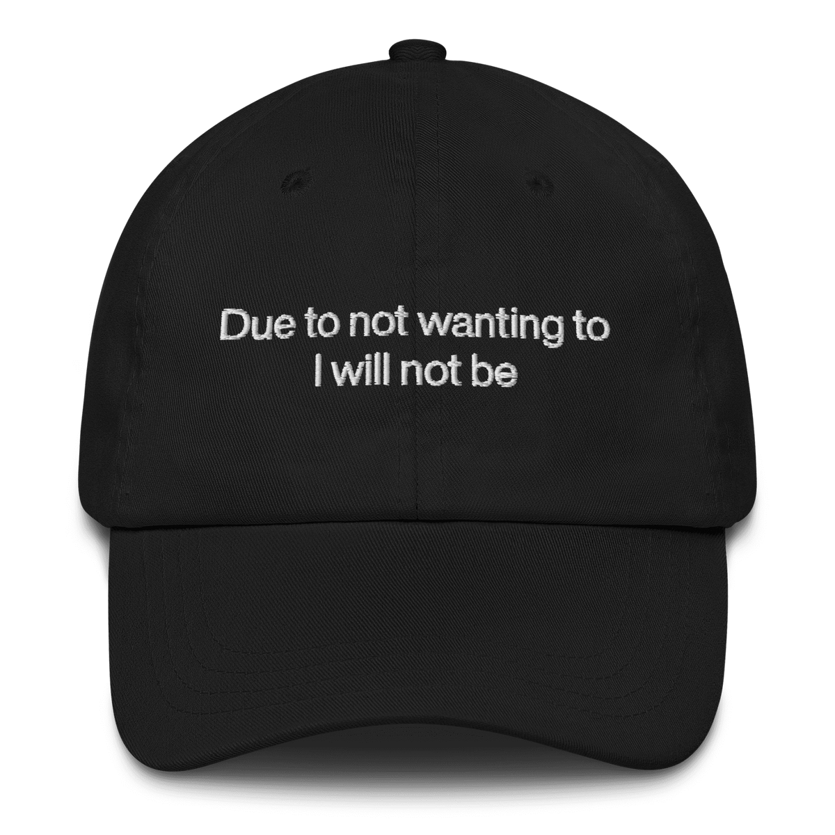 Due To Not Wanting To I Will Not Be Embroidered Hat
