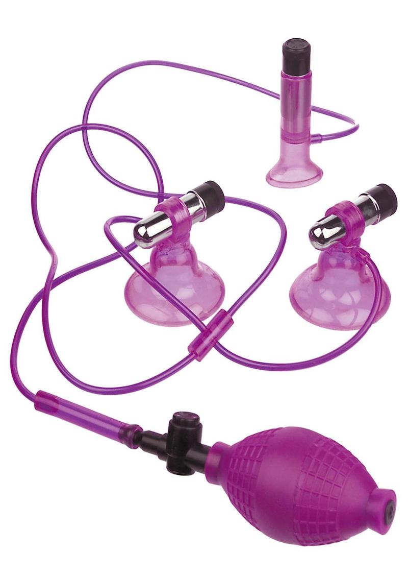 Fetish Fantasy Series Clit and Nipple Vibrating Triple Suckers - Purple