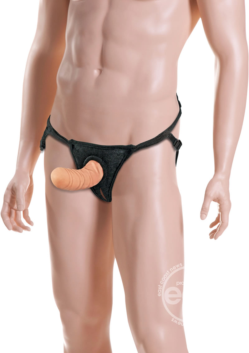 Sportsheets Everlaster Wishbone Hollow Dong with Strap-On Harness - Black/Vanilla