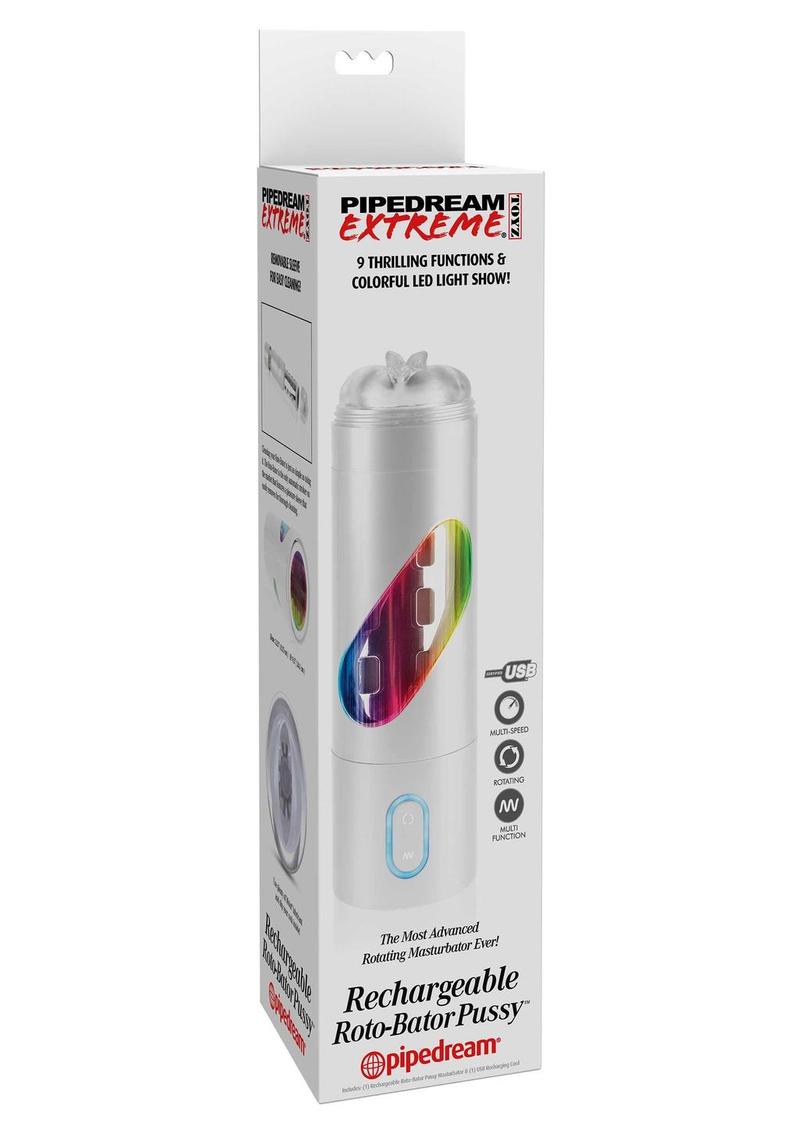 Pipedream Extreme Toyz Rechargeable Roto-Bator Pussy Masturbator - Pussy - White/Clear/Multi