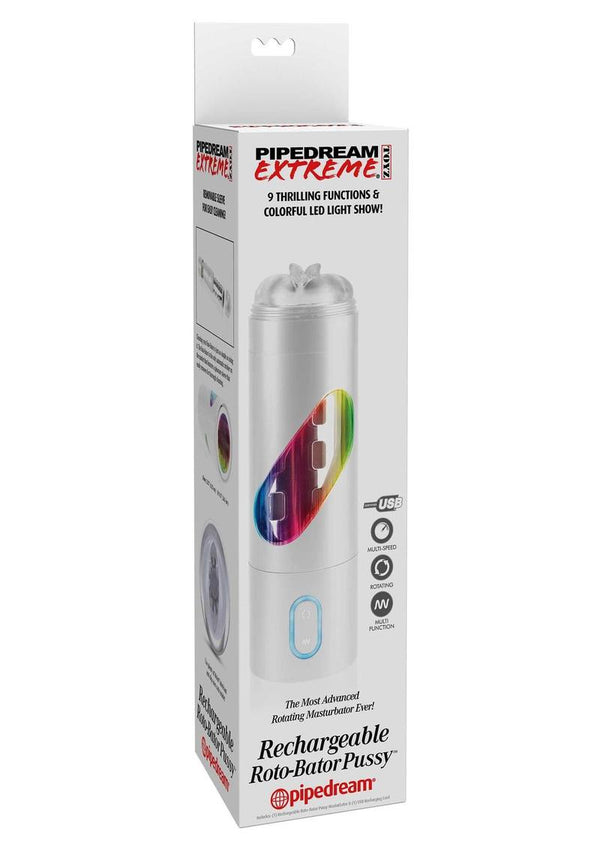 Pipedream Extreme Toyz Rechargeable Roto-Bator Pussy Masturbator - Pussy - White/Clear/Multi
