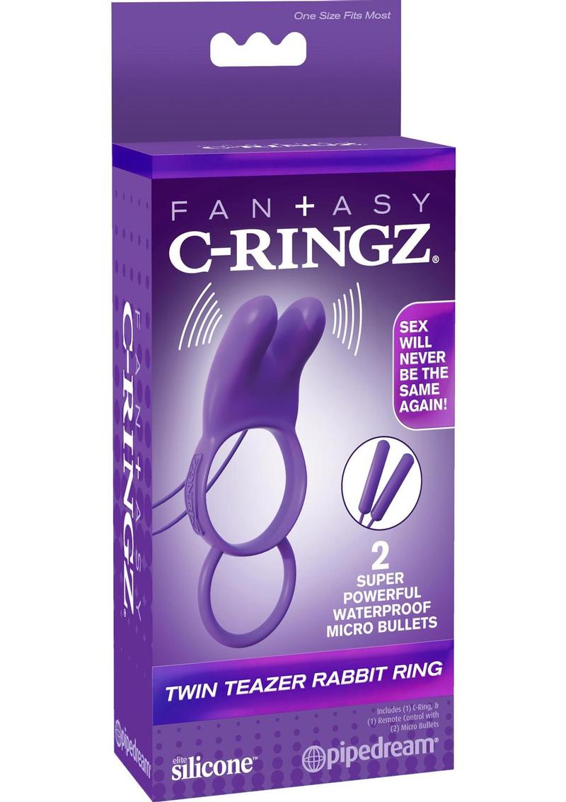 Fantasy C-Ringz Twin Teazer Rabbit Silicone Cock Ring with Wired Remote Control - Purple