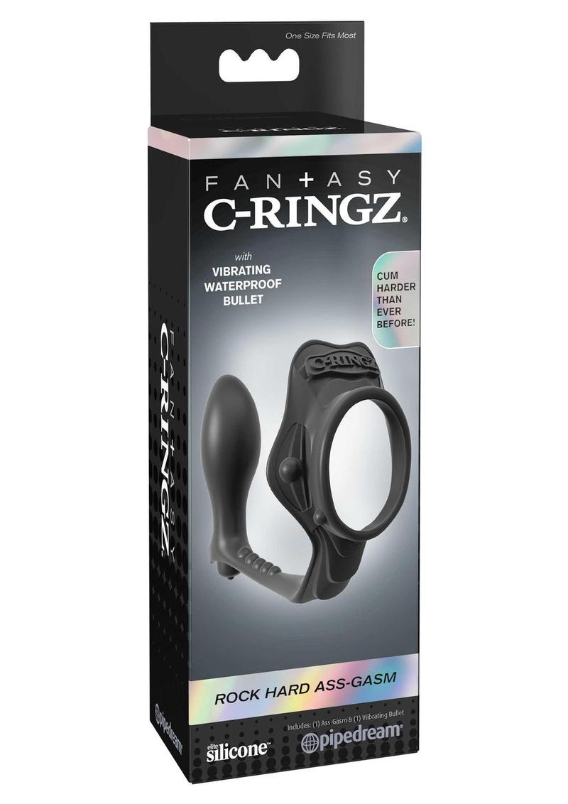 Fantasy C-Ringz Silicone Rock Hard Ass-Gasm Cock Ring with Butt Plug - Black