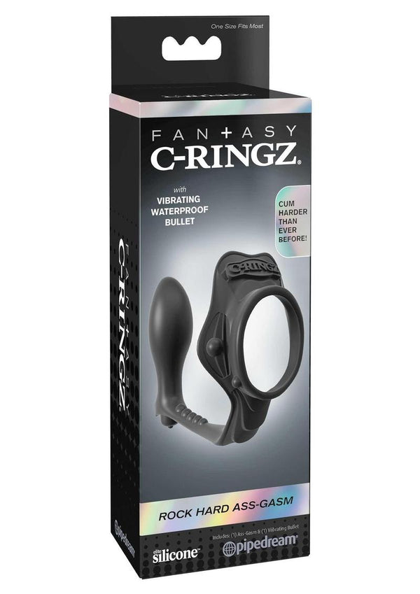 Fantasy C-Ringz Silicone Rock Hard Ass-Gasm Cock Ring with Butt Plug - Black