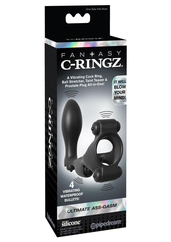 Fantasy C-Ringz Ultimate Silicone Ass-Gasm Cock Ring with Butt Plug - Black