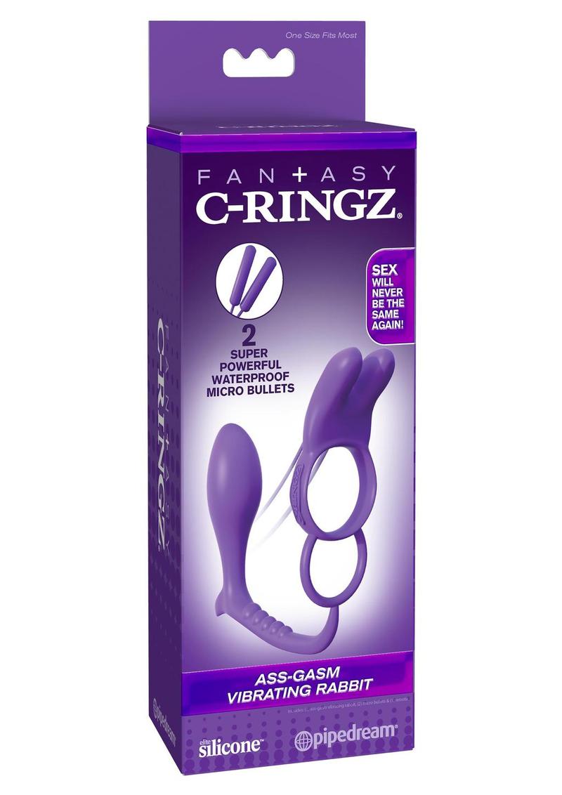 Fantasy C-Ringz Ass-Gasm Silicone Vibrating Rabbit Cock Ring with Butt Plug - Purple