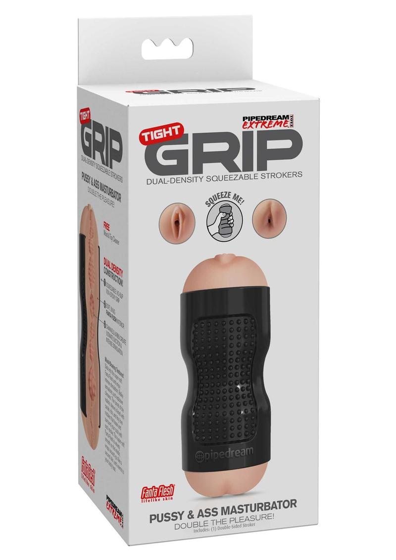 Pipedream Extreme Toyz Tight Grip Pussy & Ass Masturbator - Pussy and Butt - Black/Vanilla