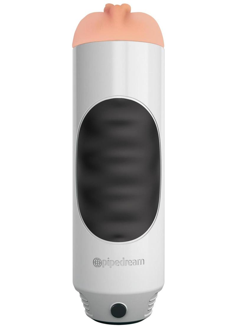 Pipedream Extreme Toyz Mega Grip Vibrating Pussy Masturbator - Pussy - White/Black/Vanilla