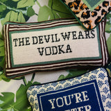 Devil Wears Vodka Needlepoint Pillow