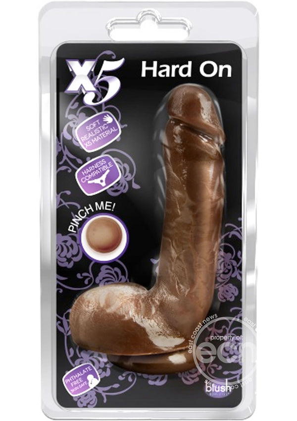 X5 Hard on Dildo with Balls 8.75in - Caramel