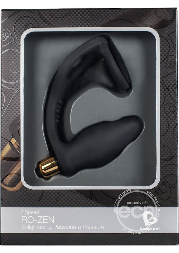 Ro-Zen Vibrating Silicone Cock Ring with Butt Plug - Black