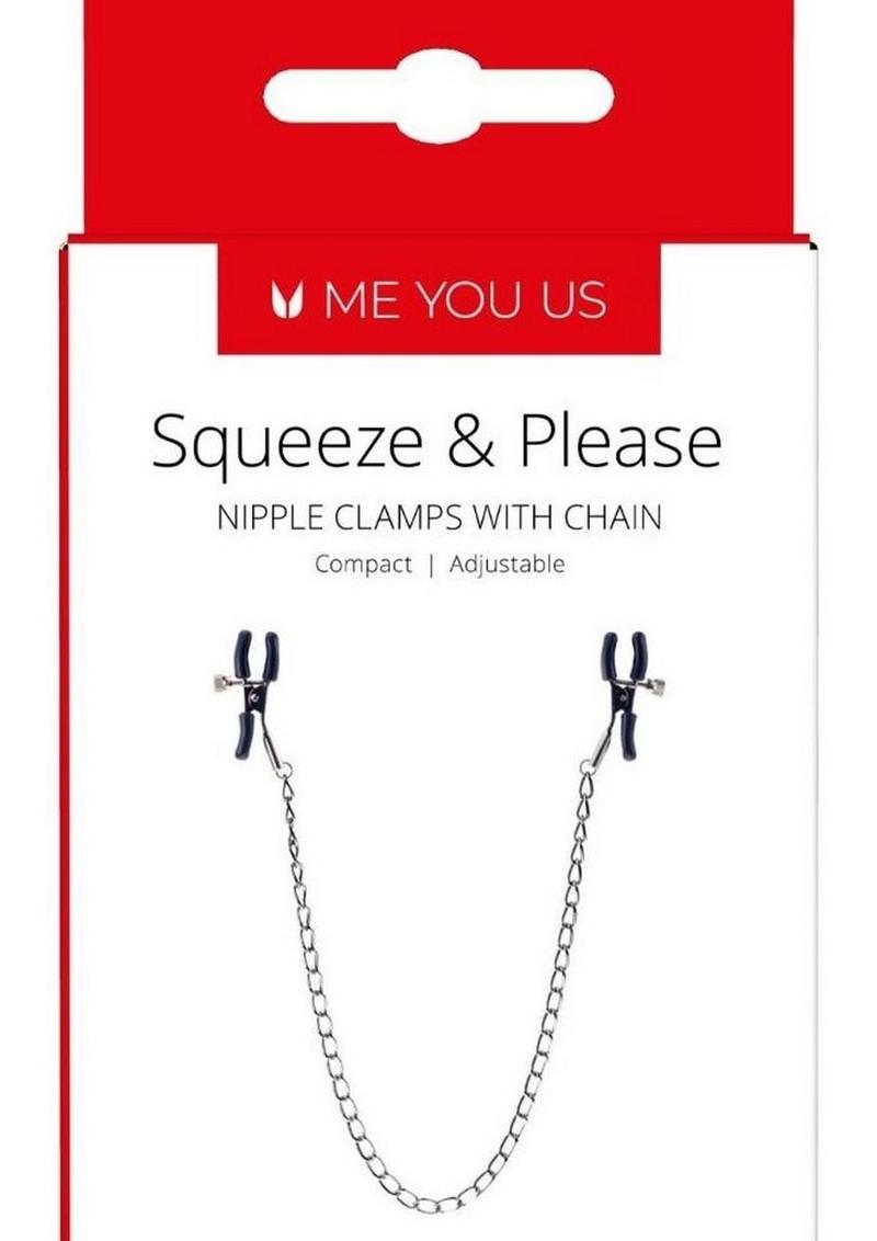ME YOU US Squeeze & Please Adjustable Nipple Clamps with Chain - Silver