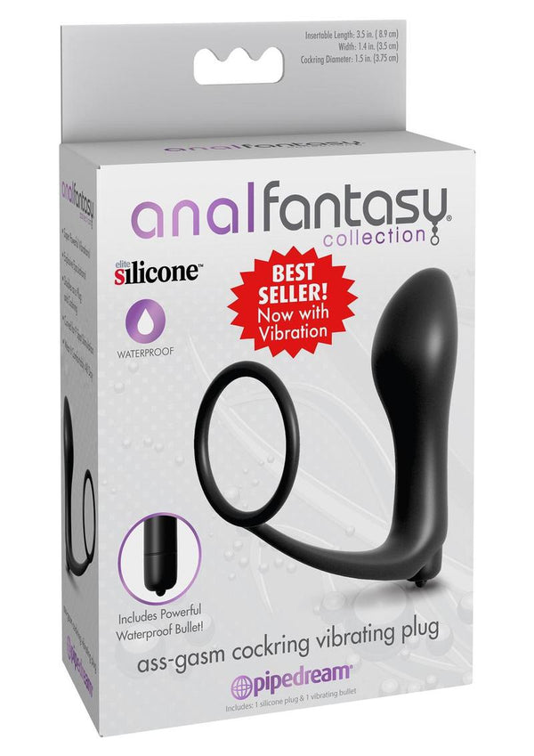 Anal Fantasy Collection Ass-Gasm Cock Ring with Butt Plug - Black