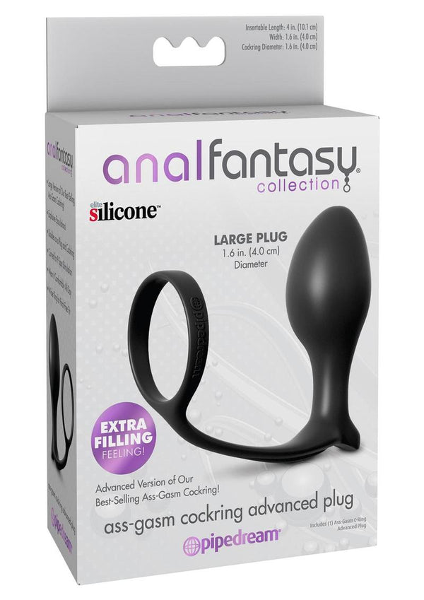 Anal Fantasy Collection Ass-Gasm Beginners Silicone Cock Ring with Butt Plug - Black