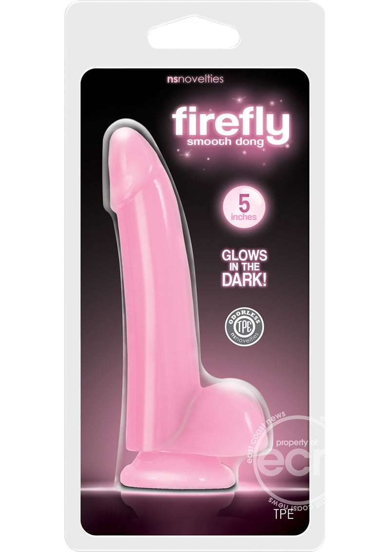 Firefly Smooth Dong Dildo Glow In The Dark 5in - Pink