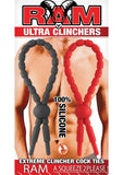 Ram Ultra Clinchers Silicone Cock Ties (2 each per pack) - Black/Red